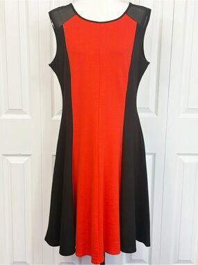 Signature Collection Bright Red & Black Colorblock Knit Fit & Flare Dress XL